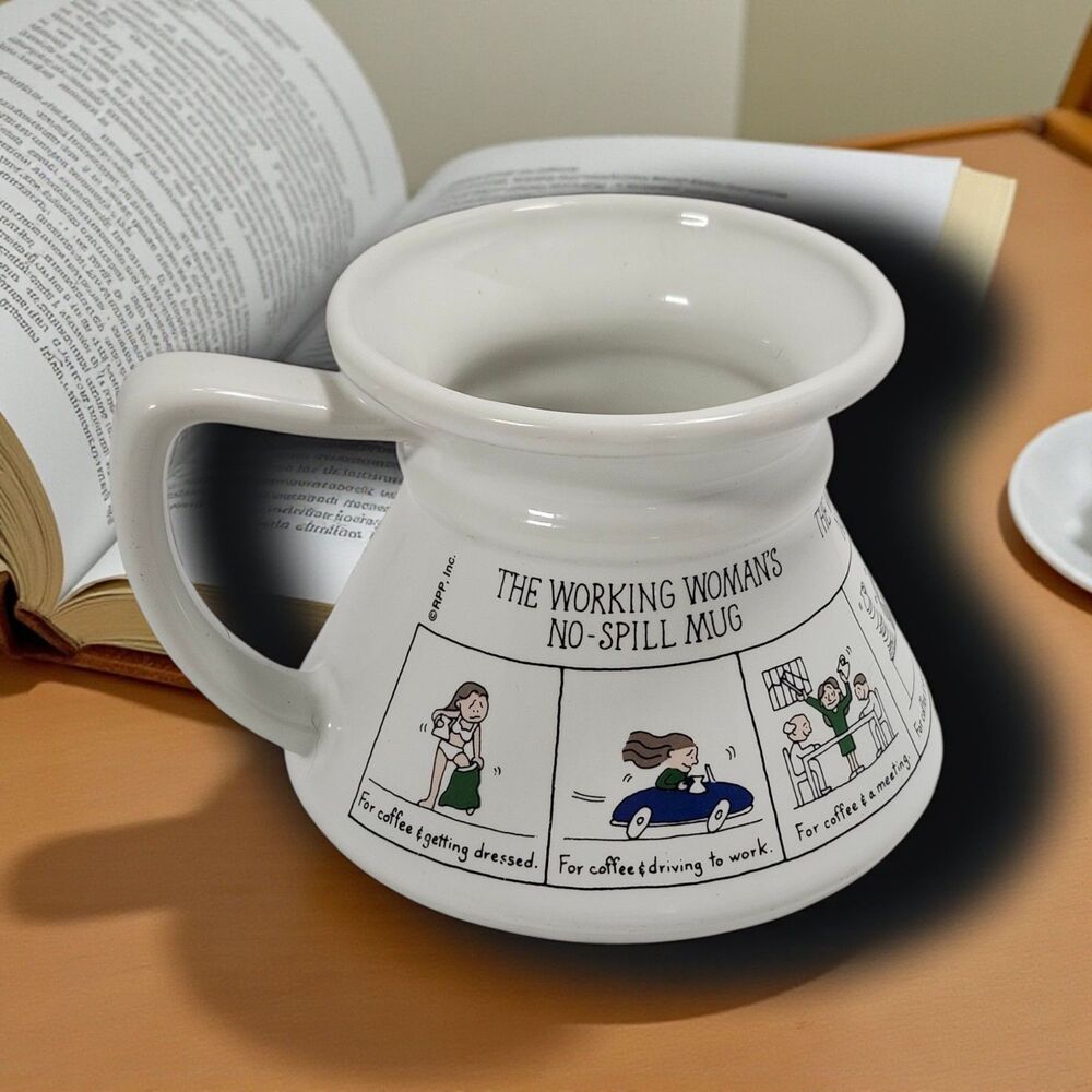Vintage Working Woman’s No-Spill Mug RPP Inc Funny Coffee Cup 1980s Humor Travel